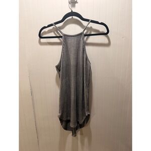 Daytrip Womens Gray Ribbed Knit Halter Button Back Small